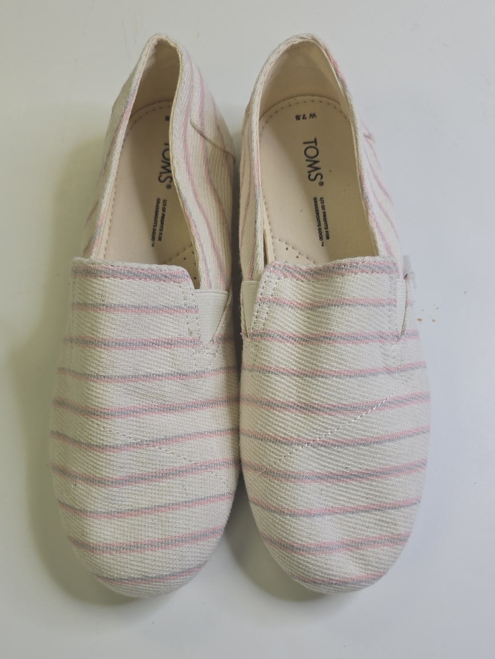 Toms Women's Slip-On Canvas Flats in Cream and Pink Stripes